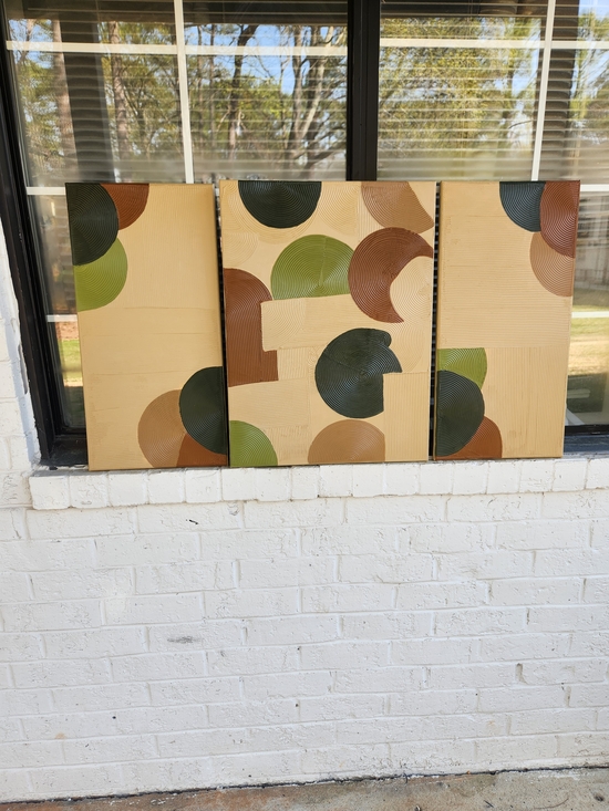 Nathaly Lara Other - Modern Triptych Circle Panel Wall Art in Green, Brown, Tan